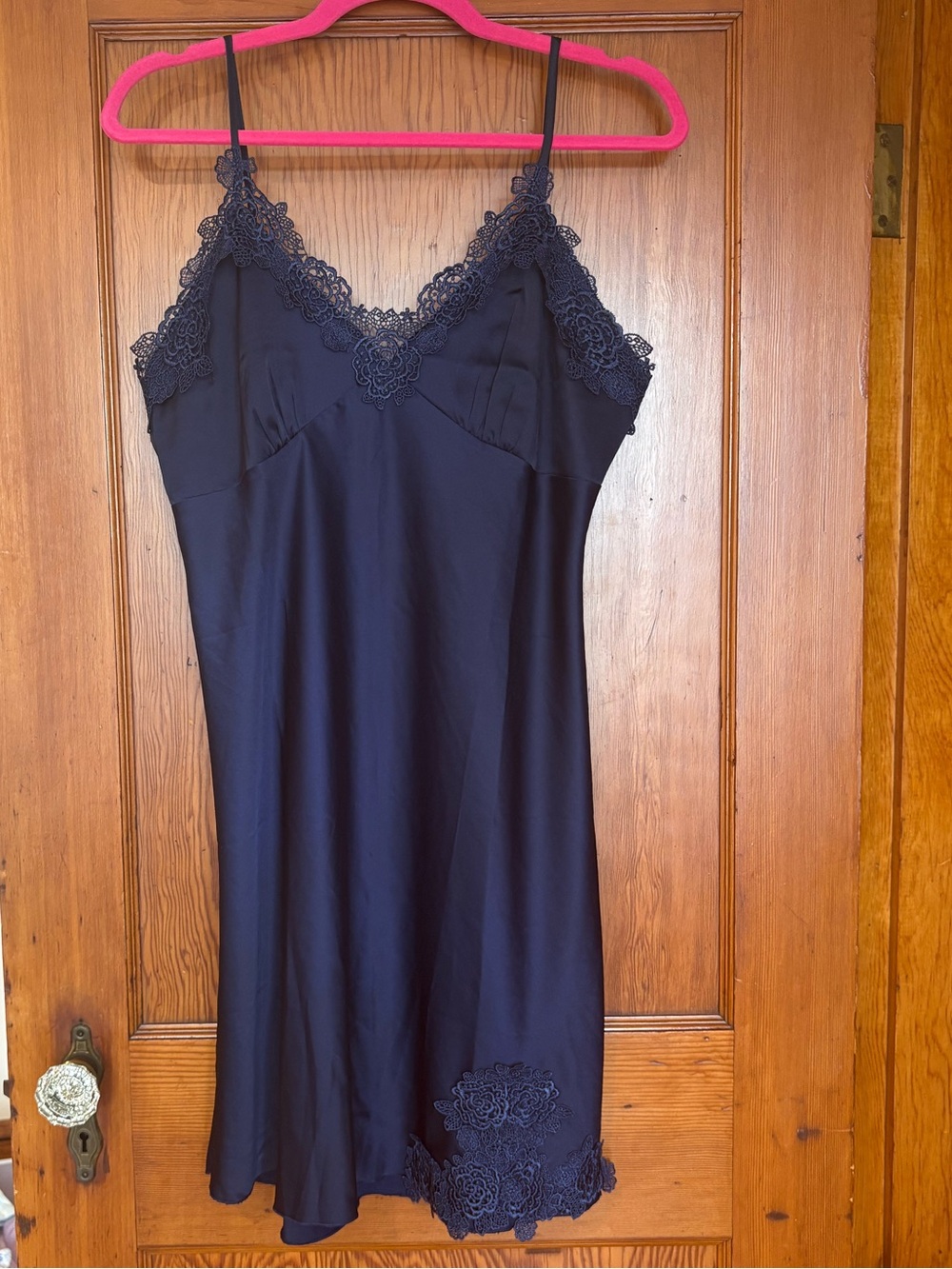 Allegra K Navy Blue Lace-Trim Slip Dress